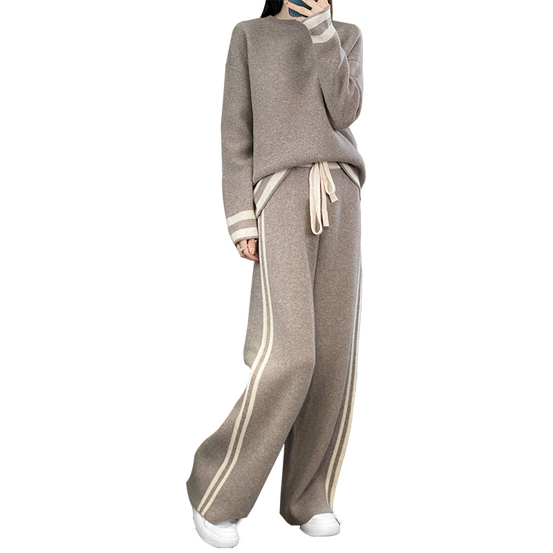 Sweater Wide Leg Pants Casual Lazy Knitted Wool Suit