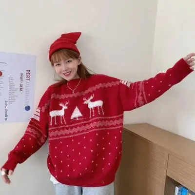 New Loose All matching Lazy Style Pullover Bottoming Shirt Red - Shop at LoveMi