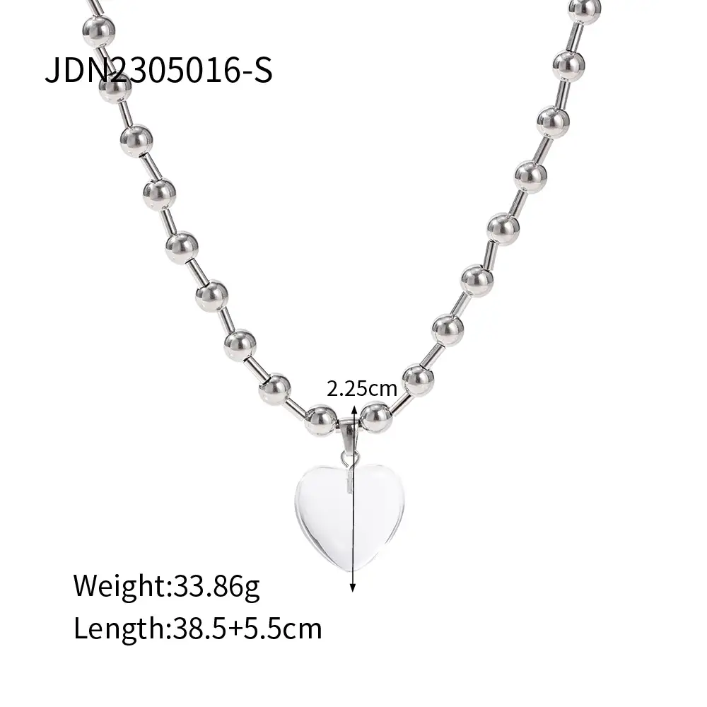 Round Beads Transparent Love Heart Simplicity Beaded Necklace