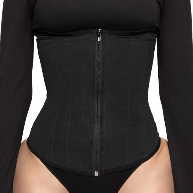 Plus Size Zipper Breasted 9 Bone Waist Seal Corset Black - Shop at LoveMi