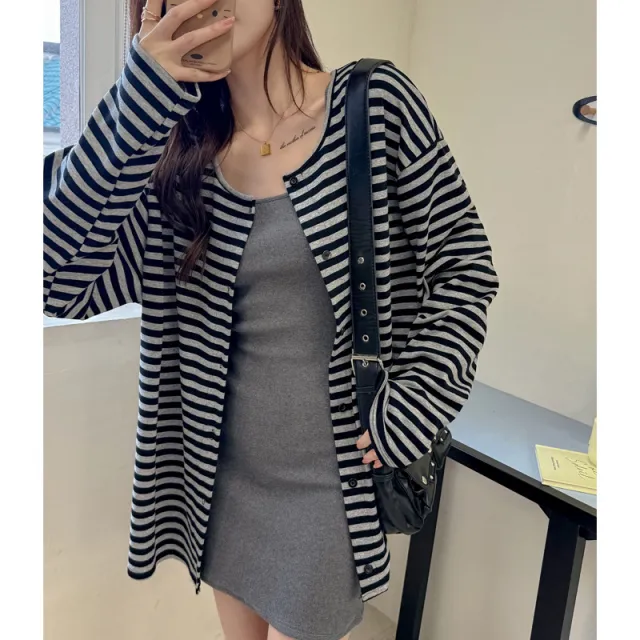 SpringSummer New Loose Casual Versatile High end Long Sleeve Top Stripe Style - Shop at LoveMi