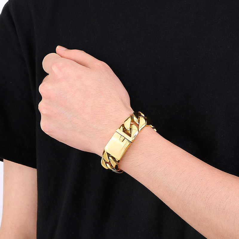 Fashion Titanium Steel Thin Cuban Link Chain Bracelet Stainless Steel Ornament