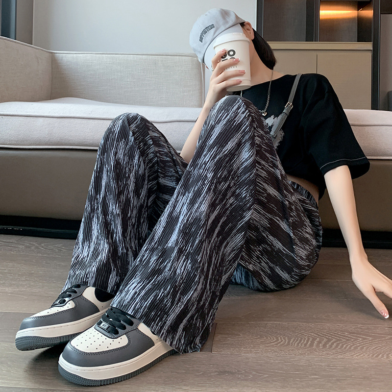 Tie-dye Slim-fit Wide-leg Floor-length Pants For Women
