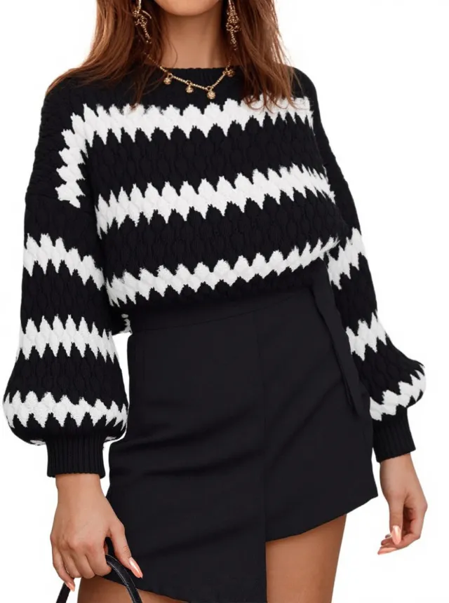 Women's Knitted Pullover Striped European And American Black - Shop at LoveMi