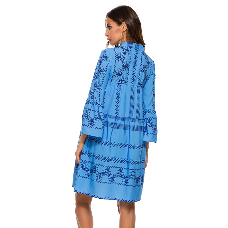 Bohemian Flare Sleeve Stand Dress