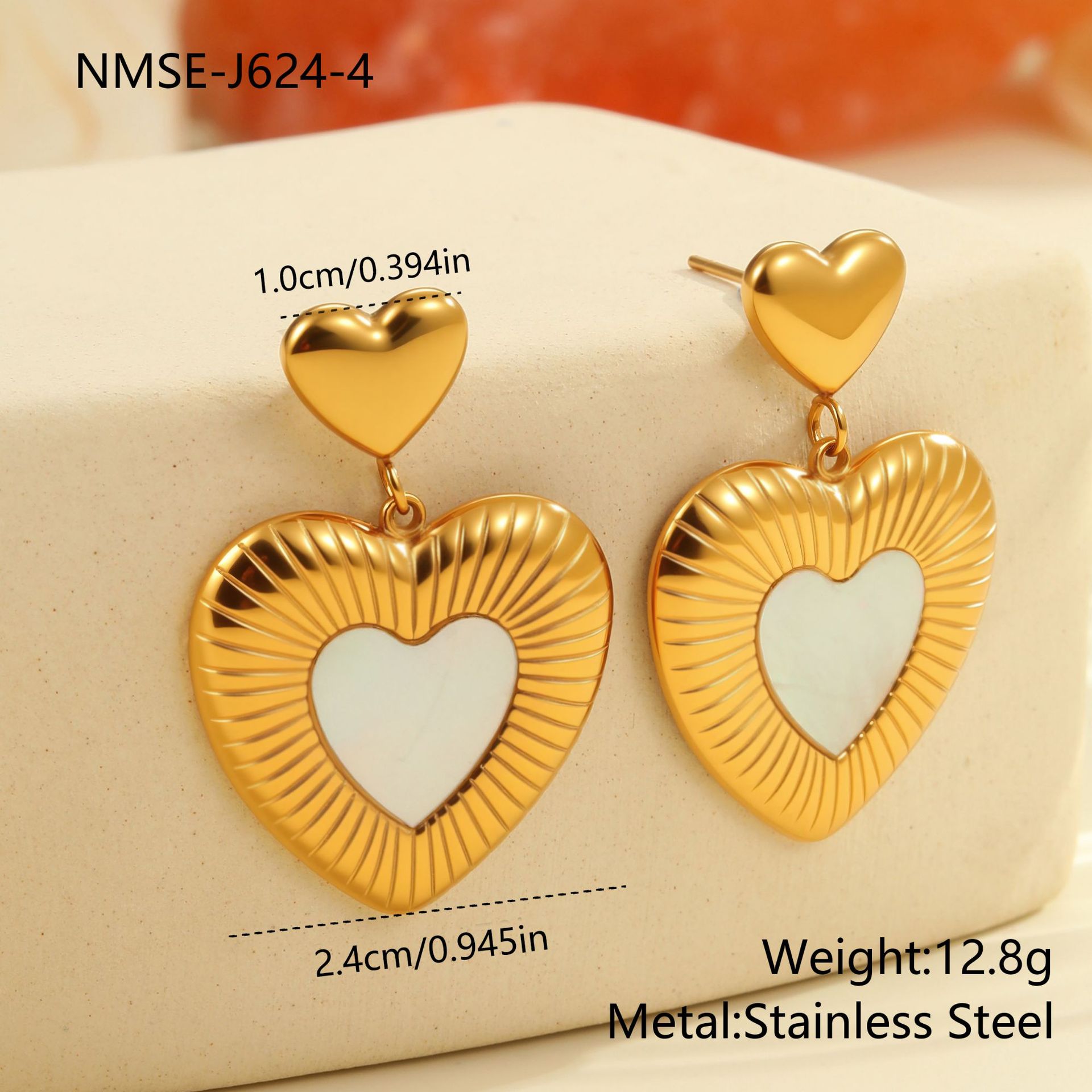 Heart Stainless Steel White Fritillary Earrings