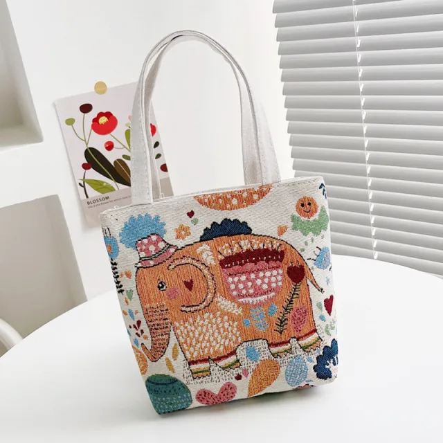Small Retro Embroidered Canvas Handbag Orange - Shop at LoveMi