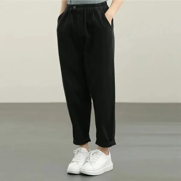 Pure Color Elastic Waist Slimming Harem Pants Cropped Pants