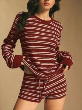 Arrival Striped Long-sleeve Shorts Two-piece Set