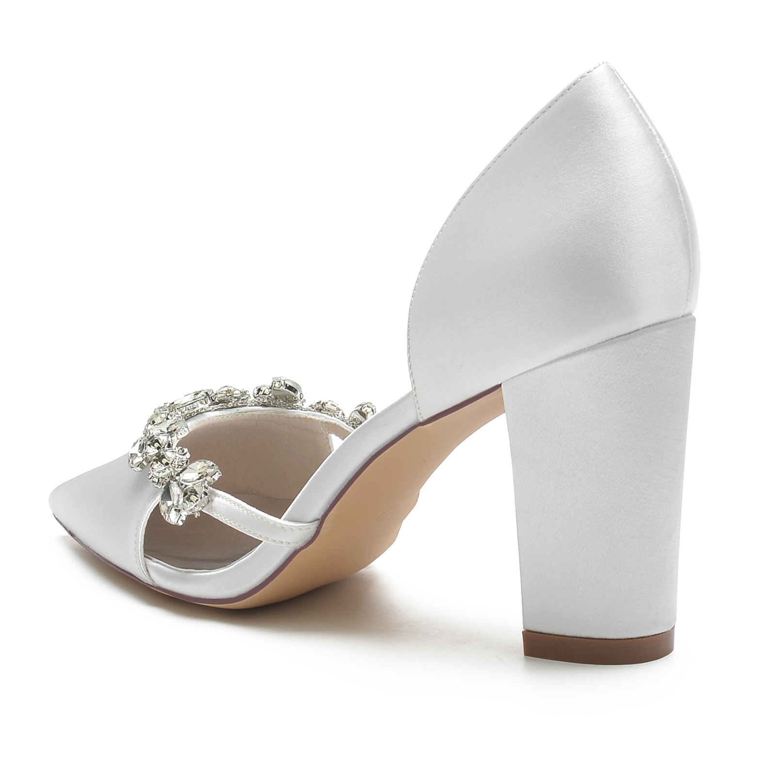 Title 17, Satijnen pumps met spitse neus, blokhak, strass...