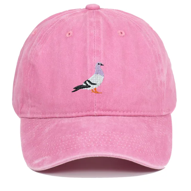 Pigeon Embroidered Washed Sun Hat Pink - Shop at LoveMi