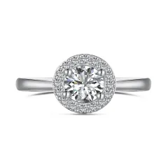 S925 Sterling Silver Bright Round Main Diamond Zircon Ring - Size 8 - View 1