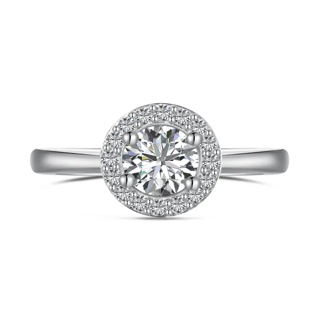 S925 Sterling Silver Bright Round Main Diamond Zircon Ring Size 8 - Shop at LoveMi