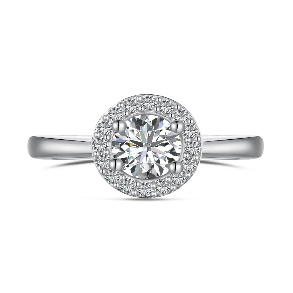 S925 Sterling Silver Bright Round Main Diamond Zircon Ring - Size 8