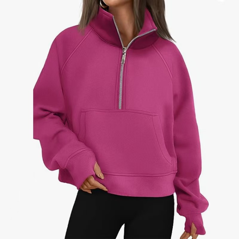 Fleece Loose Half Zipped Stand Collar Long Sleeve Sweater — product photo 11