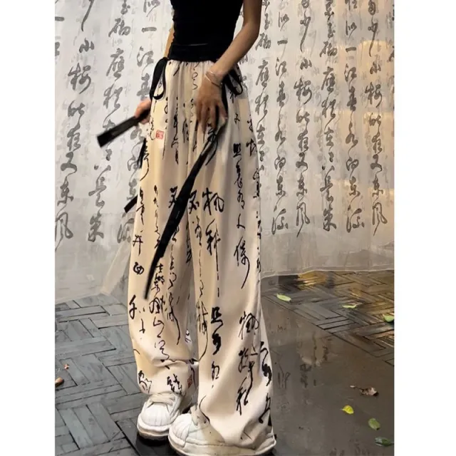 Chinese style Pants Ribbon Wide leg Pants 903 Text - Shop at LoveMi