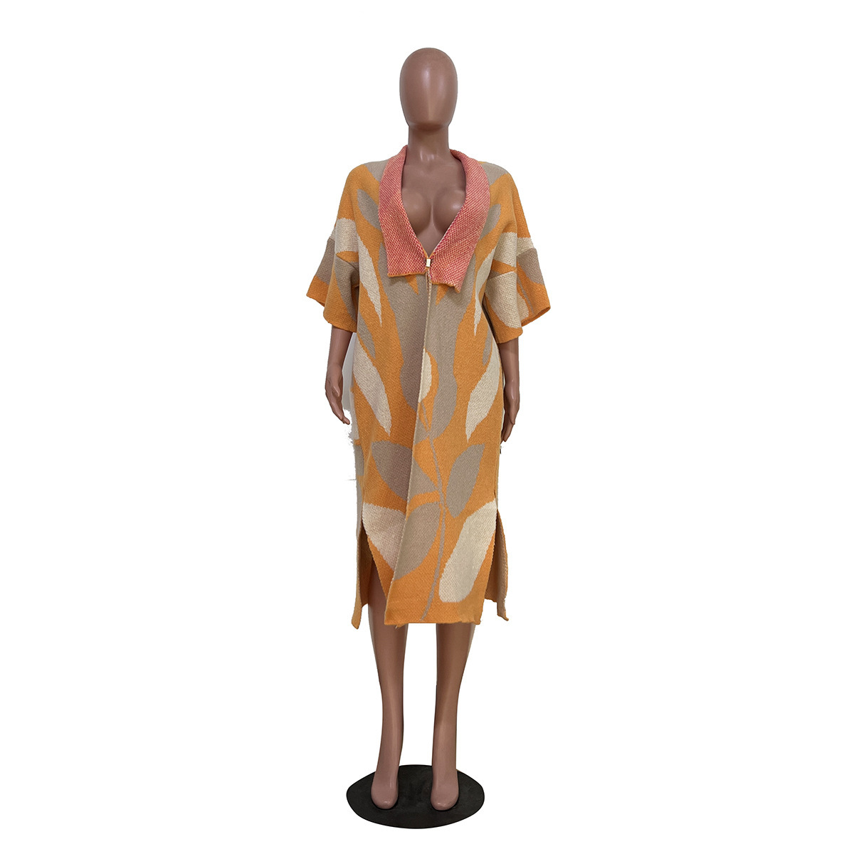 Color Contrast Striped Printed Loose Casual Cardigan Coat