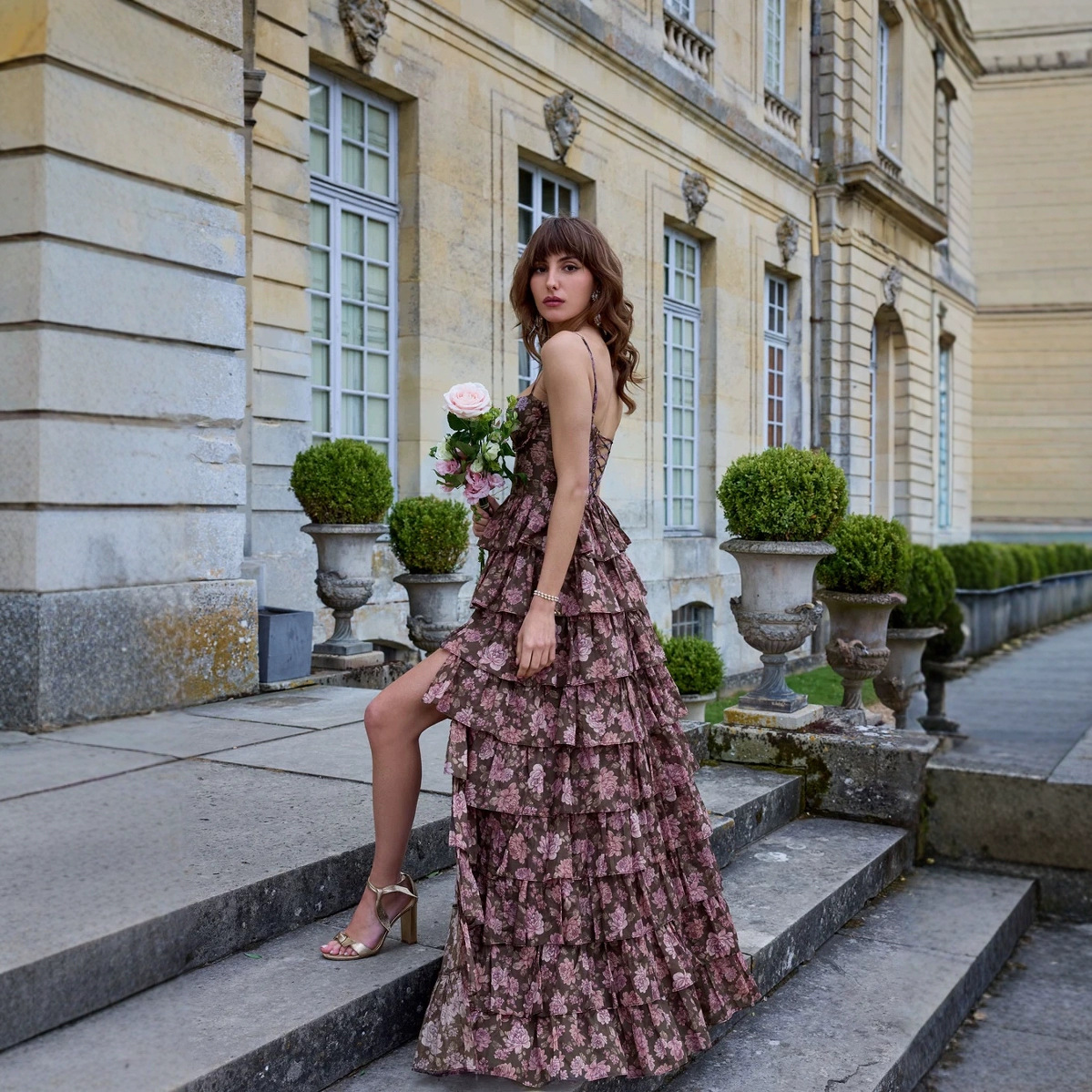 Early Spring Fashion Floral Strap Temperament Party Fishbone Corset Dress