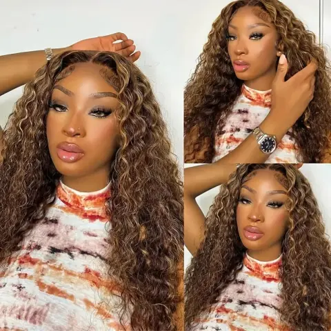 Medium Brown Mixed Color African Curly Hair Synthetic Wigs