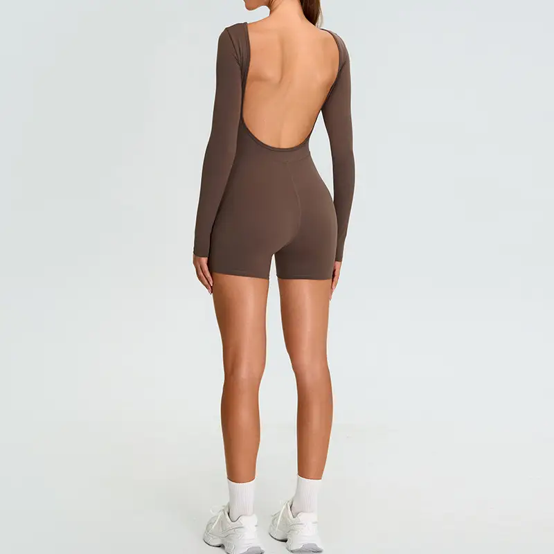 Long Sleeve Yoga Jumpsuit Women's Beauty Back Exercise Tight One-piece