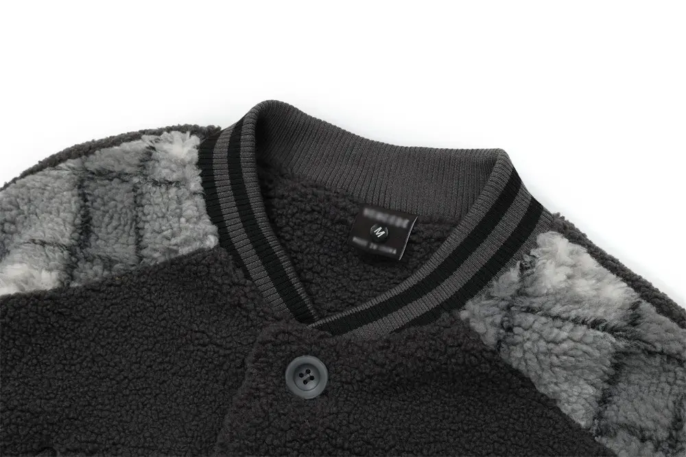 Color Contrast Patchwork Plaid Lamb Wool Coat For Men
