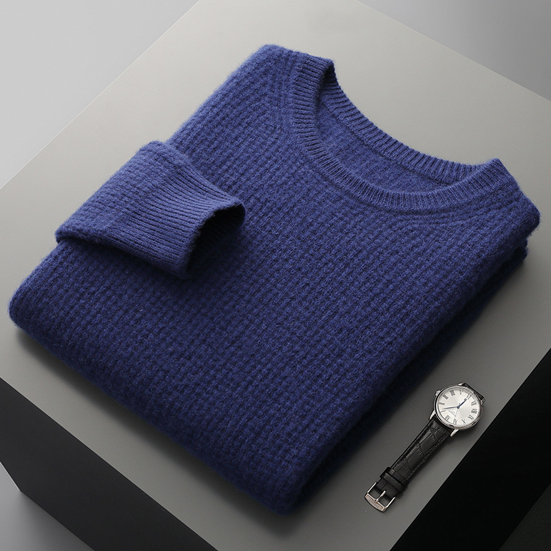 Round-neck Thickened Waffle-knit Sweater For Fall And Winter