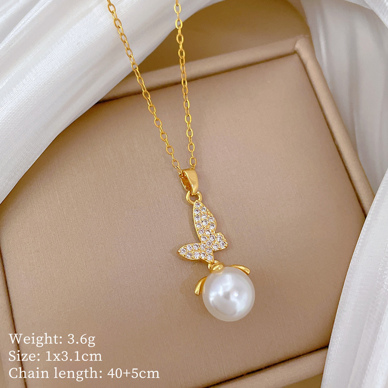 Fairy Pearl Butterfly Full Diamond Light Luxury Temperament Gorgeous Full Diamond Necklace