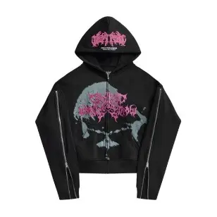 Printed Hooded Cardigan Sweatshirt