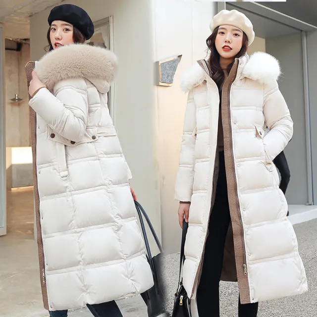 Over the knee Down Cotton Jacket Thickened Cotton padded Coat Beige - Shop at LoveMi