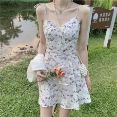 Waist Slimming Floral Strap Dress For Women - Suspender Dress - View 1