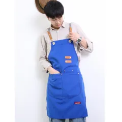 Apron Household Kitchen Cooking Hair Stylist Manicure Milk Tea Shop Baking Men's And Women's Restaurant Denim Overalls Cross-border - Light Blue - View 1