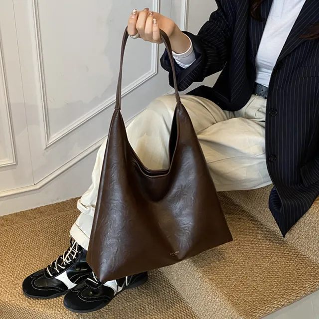 High end Large Capacity Maillard Relaxed Casual Shoulder Tote Bag Coffee - Shop at LoveMi