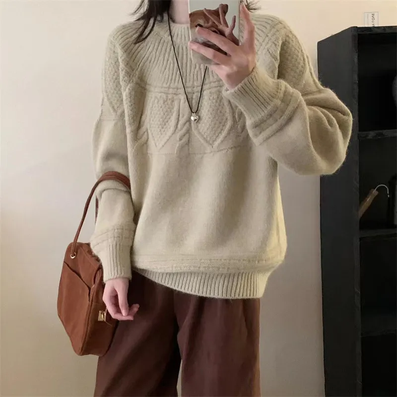 French Retro Soft Glutinous Twisted Sweater For Women - Light Coffee