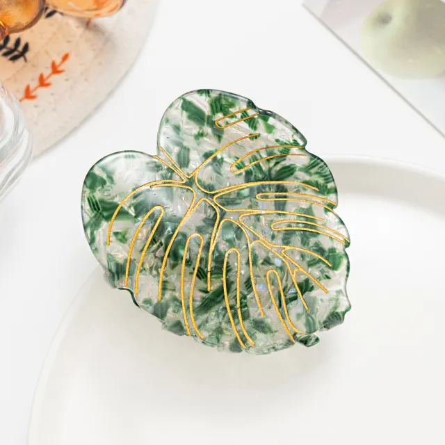 Simple Mori Style Printed Leaves Grip Versatile Hair Clip Green - Shop at LoveMi