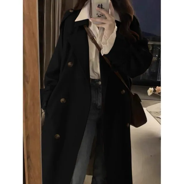 New Spring And Autumn British Style Mid length Early Autumn Trench Coat For Women Black - Shop at LoveMi