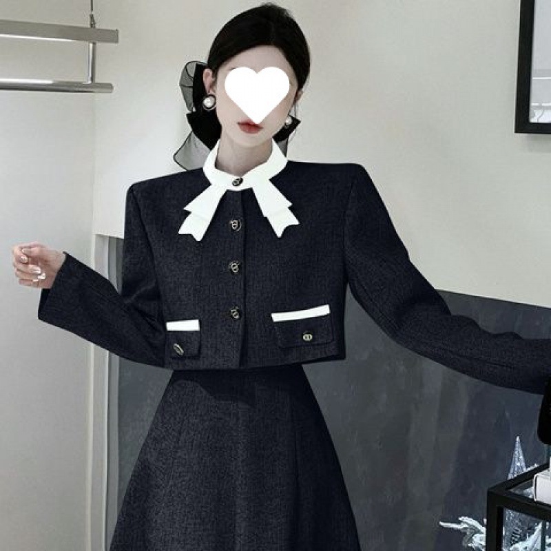 Women's Short Coat High Waist Skirt Loose Slimming Two piece Suit Black Coat - Shop at LoveMi