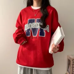 Korean Style Loose Sports Brushed Hoody - 5036A Red With Velvet Lining - View 1