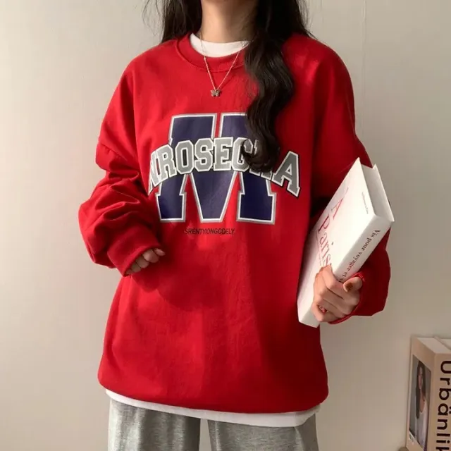 Korean Style Loose Sports Brushed Hoody 5036A Red With Velvet Lining - Shop at LoveMi