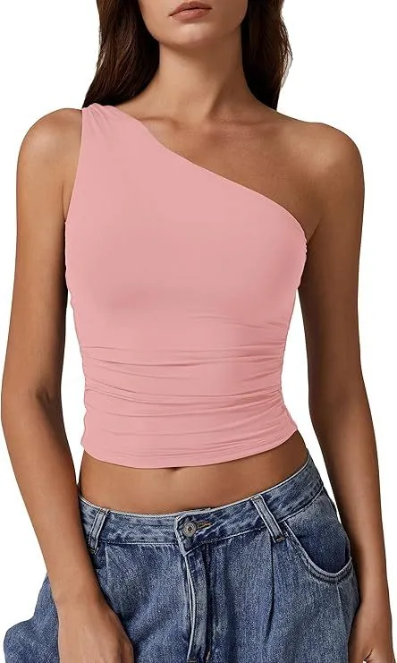 Solid Color Slim Fit Midriff baring Vest T shirt Pink - Shop at LoveMi