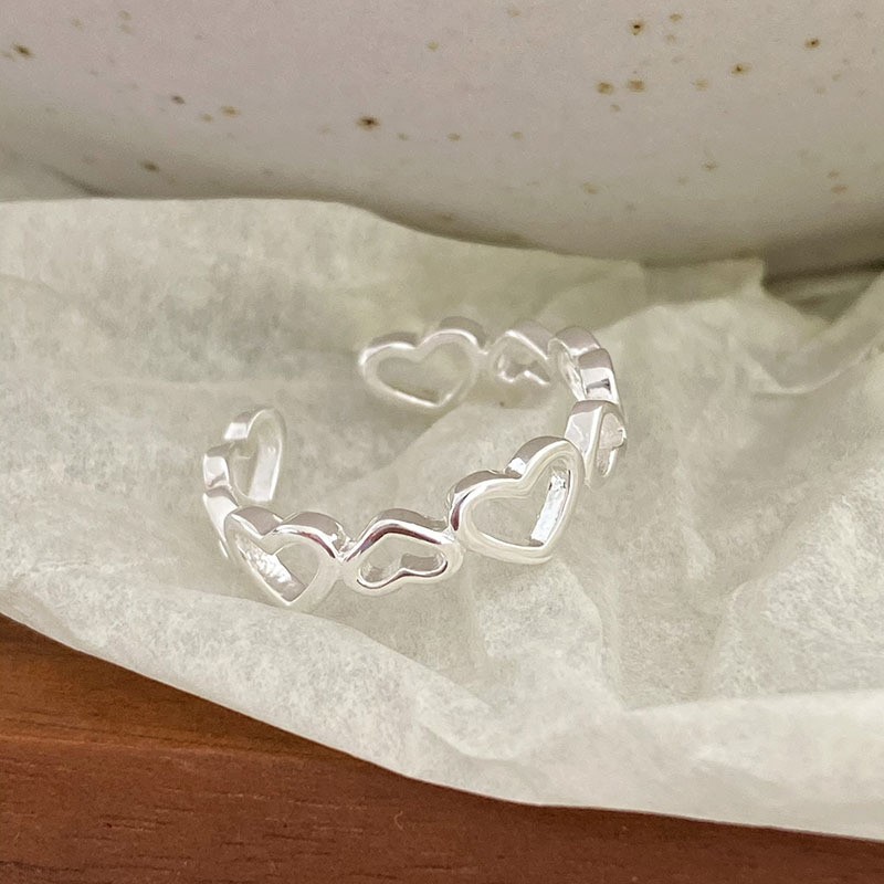 S999 Sterling Silver Patchwork Hollow Heart Ring