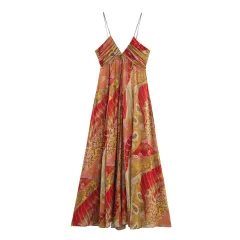 Summer Ethnic Print Midi Skirt Sling Dress - View 1