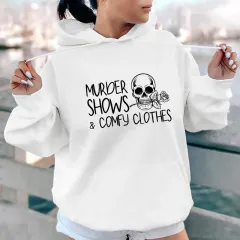 Fall Winter Casual Heel Wrapped Collar Fleece Letter-printing Printed Hoodie Loose - White - View 1