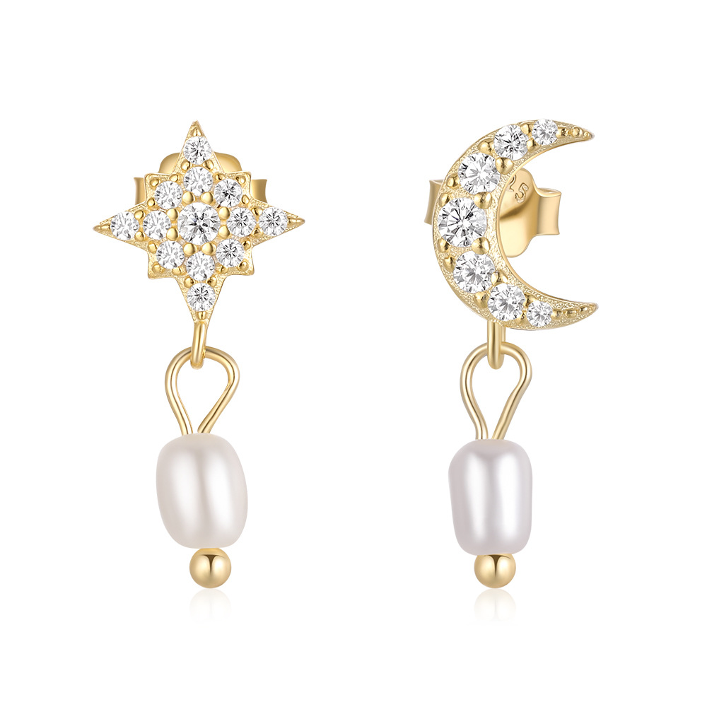 S925 Sterling Silver Earrings Personalized Rhinestone Pearl Ear Studs
