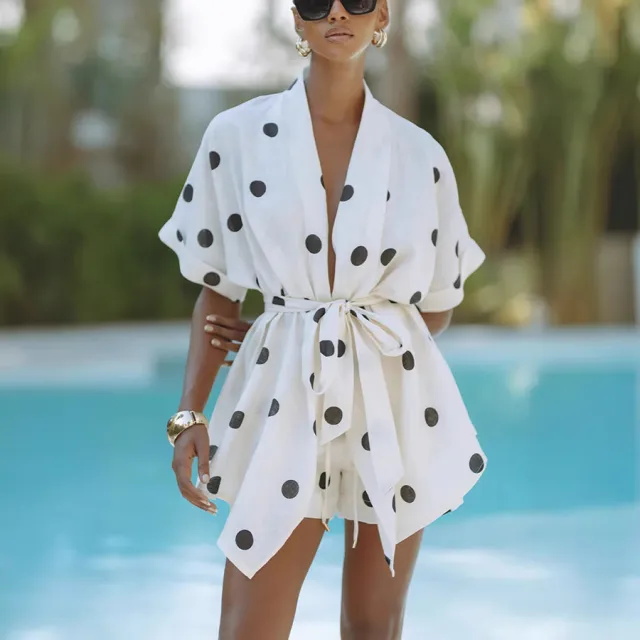 Polka Dot Linen Printed Shorts Suit Polka Dot - Shop at LoveMi