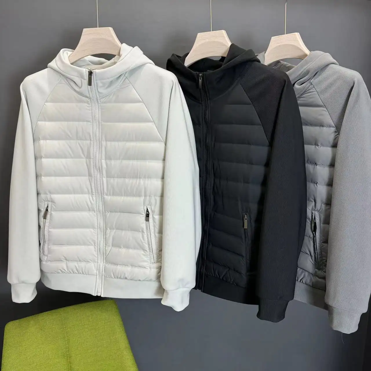 Men's Hooded Down Jacket Coat Patchwork Casual
