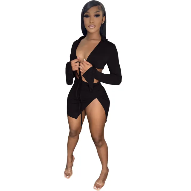 Women's Spring And Summer Lace up Long sleeved Swimsuit Suit Black - Shop at LoveMi