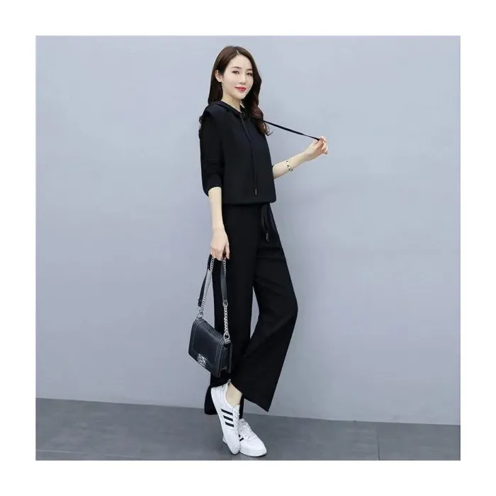 Elegant Youth-enhancing Figure-flattering Wide-leg Pantsnew Casual Chic And Fashionable Suit - Black