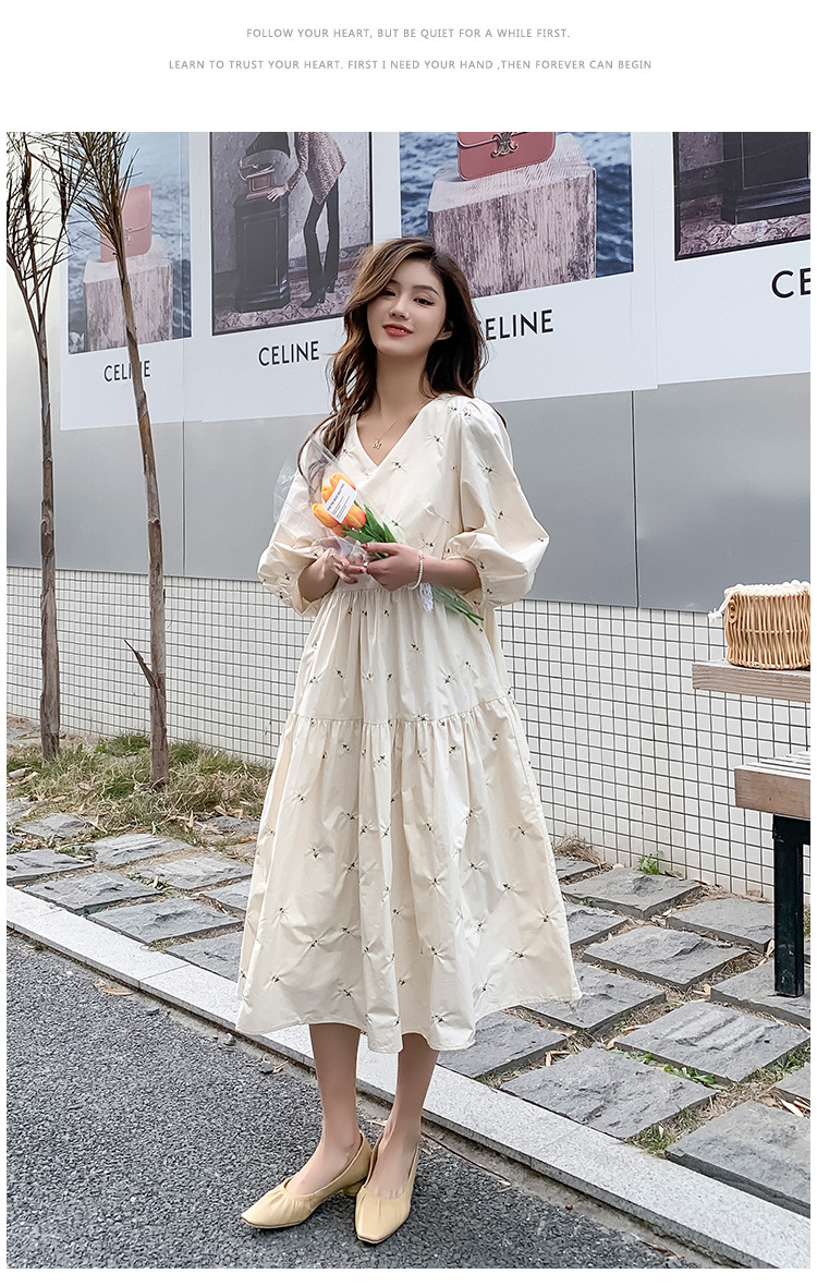 e032dac2 a749 422e 9d72 6307017a61da - Summer New Maternity Dress Embroidered Mid-Length High Waist Maternity Dress
