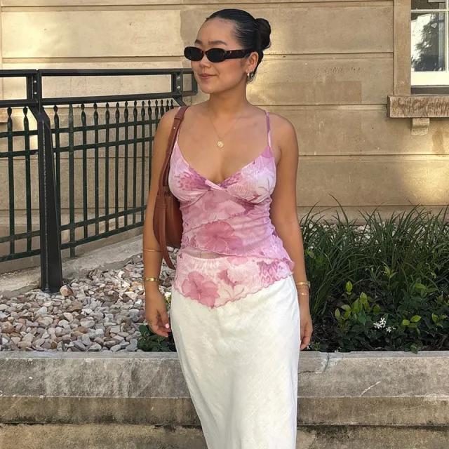 V neck Backless Irregular Hem Top Pink - Shop at LoveMi