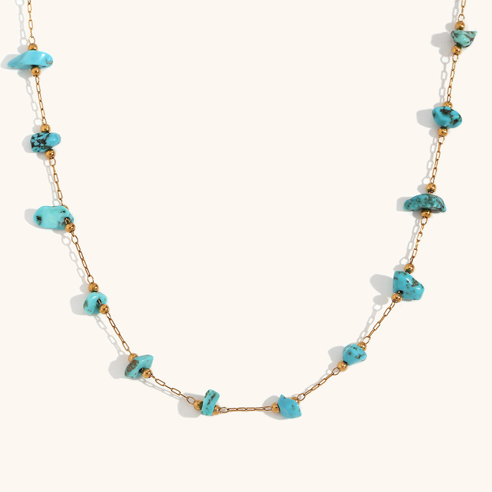 Stainless Steel Natural Turquoise Necklace